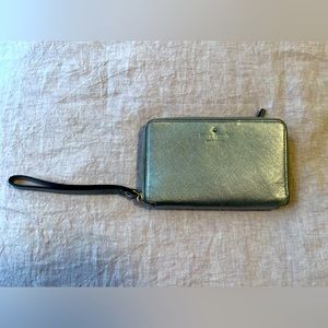Shiny silver Kate Spade wristlet wallet